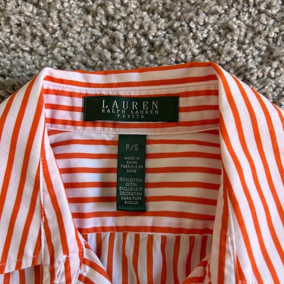 Lauren Ralph Lauren Petite Striped Cotton Button-Up Shirt /Embroidered Anchor - Picture 2 of 7
